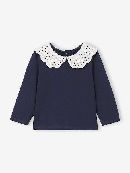 Pack of 2 T-Shirts with Broderie Anglaise Collar for Babies rosy - vertbaudet enfant 