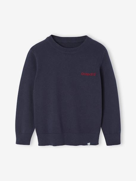 Basic Round-Neck Long-Sleeved Jumper for Boys navy blue+striped blue - vertbaudet enfant 