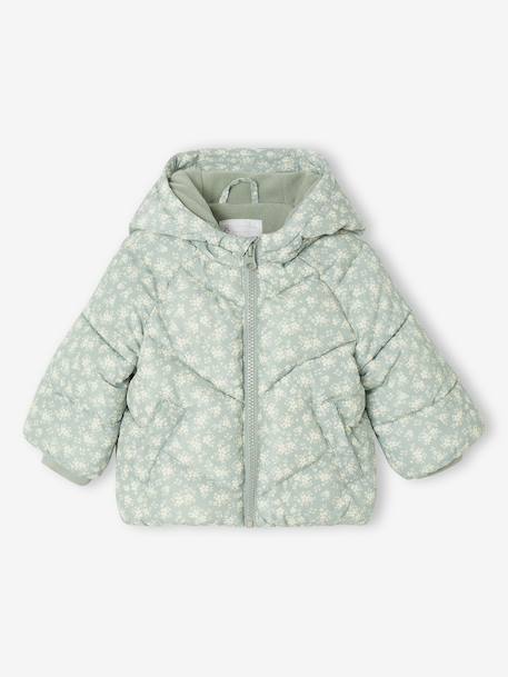Doudoune bébé imprimée à capuche vert sauge - vertbaudet enfant 