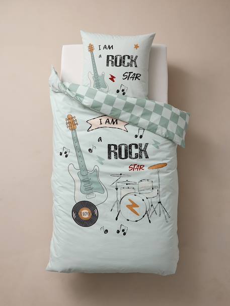Duvet Cover Set + Pillowcase for Children, ROCK MUSIC sage green - vertbaudet enfant 