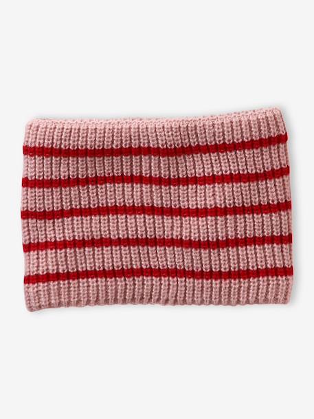 Girl's striped set: beanie + snood + mittens/gloves blush - vertbaudet enfant 