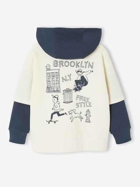 Hooded 2-in-1-Effect Sweatshirt with Print, for Boys ecru - vertbaudet enfant 