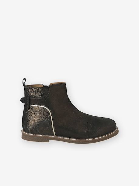 Leather Boots for Girls camel+Dark Blue+printed black - vertbaudet enfant 