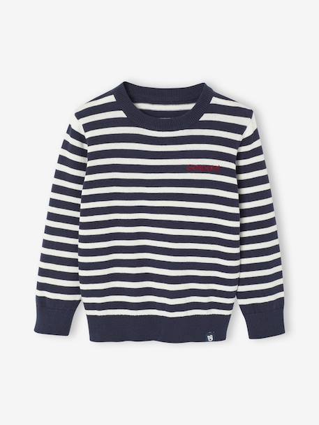 Basic Round-Neck Long-Sleeved Jumper for Boys navy blue+striped blue - vertbaudet enfant 