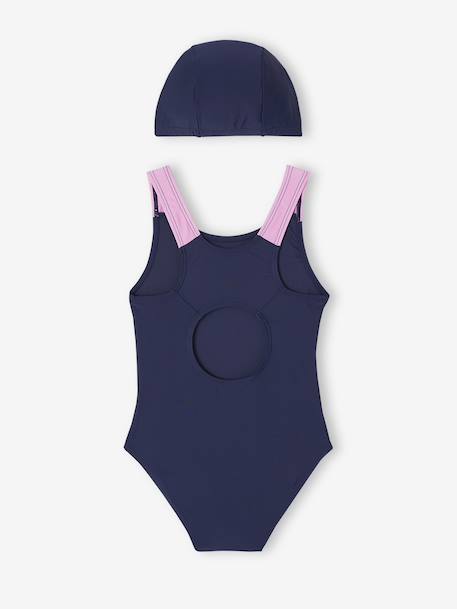 Swimsuit Set Comprising One-Piece Swimsuit + Beanie for Girls indigo - vertbaudet enfant 