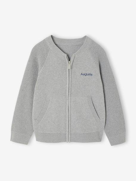 Long-Sleeved Varsity Cardigan for Boys marl grey+navy blue - vertbaudet enfant 