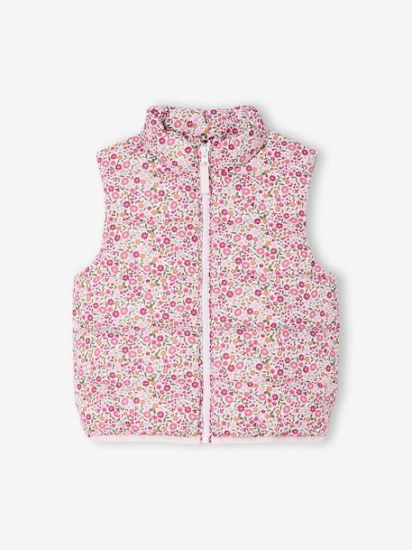 Sleeveless Lightweight Jacket with Floral Pattern for Girls printed pink - vertbaudet enfant 
