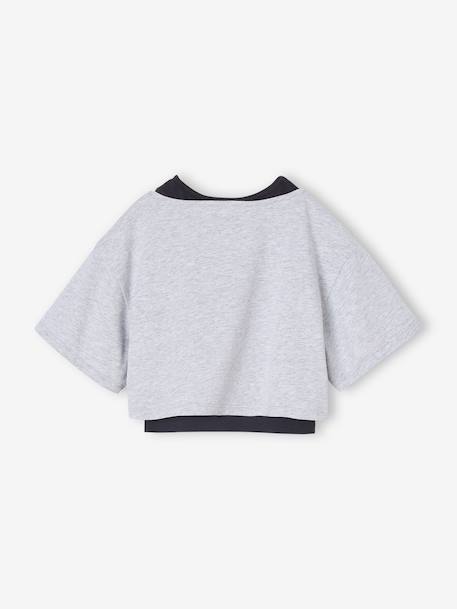 2-in-1 cropped sports T-shirt with girls bras marl grey - vertbaudet enfant 