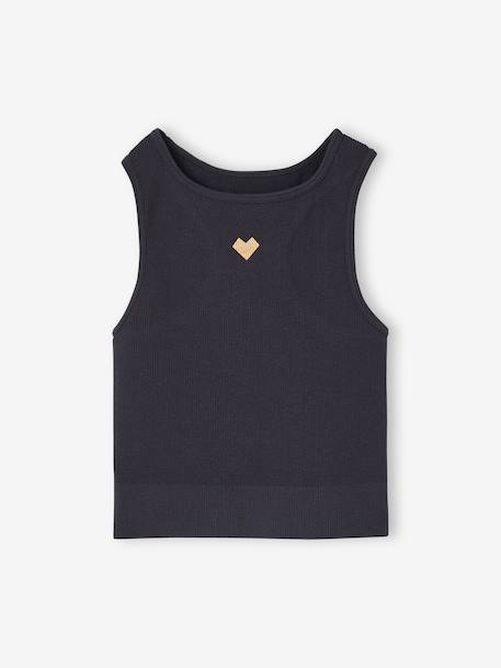 2-in-1 cropped sports T-shirt with girls bras marl grey - vertbaudet enfant 