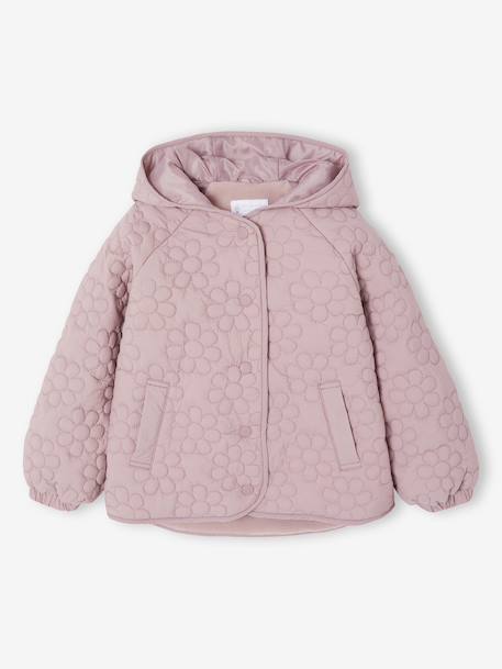 Lightweight Floral Jacket with Hood for Girls grey green+mauve - vertbaudet enfant 