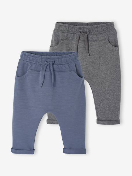 Pack of 2 Fleece Trousers for Babies, Basics cappuccino+denim blue+taupe - vertbaudet enfant 