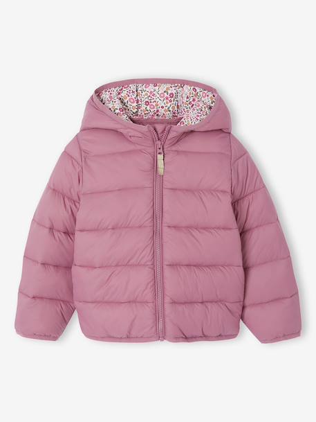 Lightweight hooded puffer jacket for girls grey green+navy blue+old rose+rose - vertbaudet enfant 