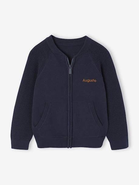 Long-Sleeved Varsity Cardigan for Boys marl grey+navy blue - vertbaudet enfant 
