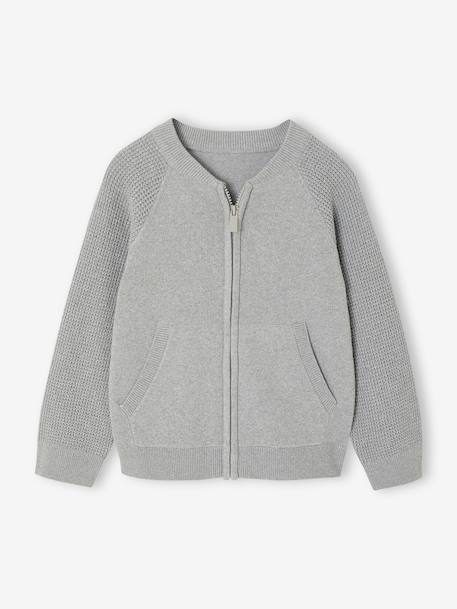 Long-Sleeved Varsity Cardigan for Boys marl grey+navy blue - vertbaudet enfant 