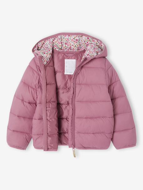 Lightweight hooded puffer jacket for girls grey green+navy blue+old rose+rose - vertbaudet enfant 