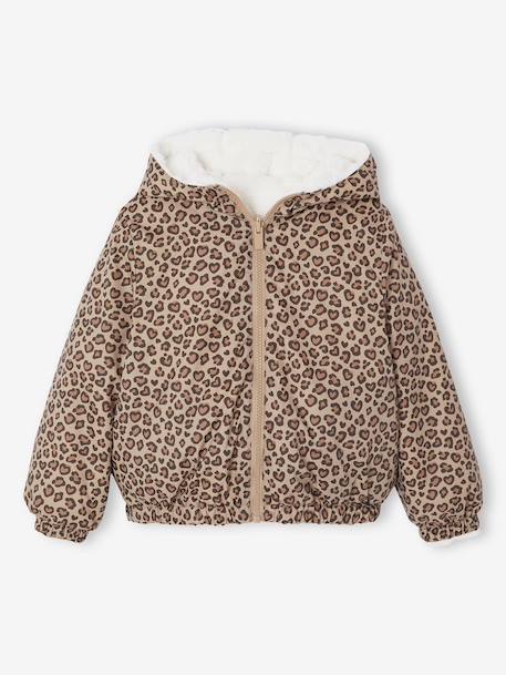 Reversible Leopard/Sherpa Windcheater with Hood for Girls beige - vertbaudet enfant 