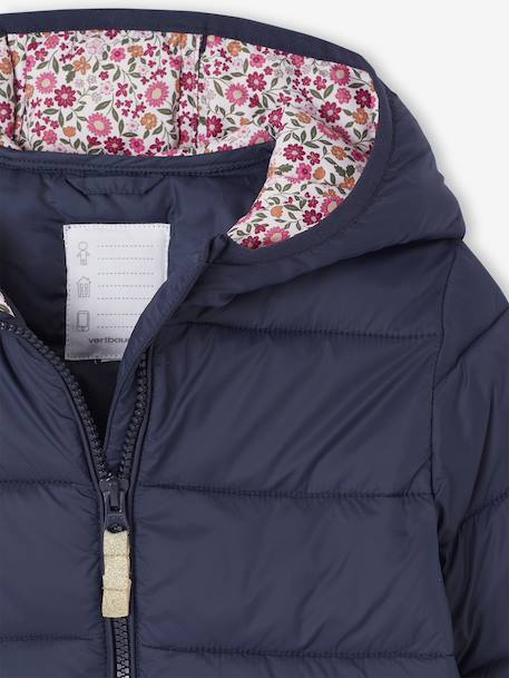 Lightweight hooded puffer jacket for girls grey green+navy blue+old rose+rose - vertbaudet enfant 