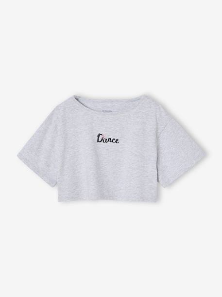 2-in-1 cropped sports T-shirt with girls bras marl grey - vertbaudet enfant 