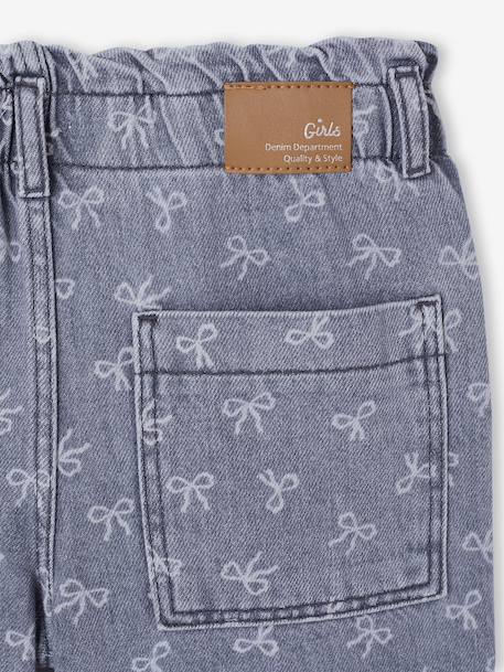 Wide-Leg Paperbag Jeans with Flower Motifs for Girls deep blue+denim grey - vertbaudet enfant 