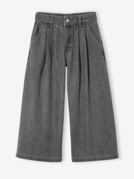 Wide-Leg Jeans with Pleats for Girls denim grey+medium blue - vertbaudet enfant 