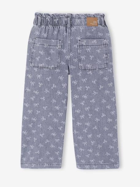 Wide-Leg Paperbag Jeans with Flower Motifs for Girls deep blue+denim grey - vertbaudet enfant 