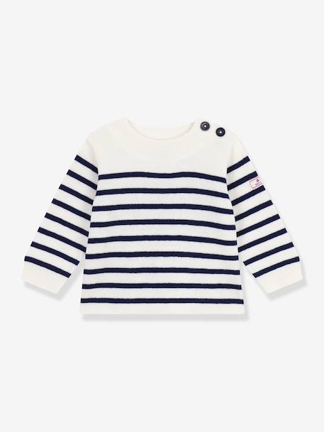 Pull marin bébé en laine et coton à rayures écru - vertbaudet enfant 