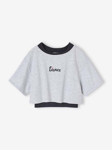 2-in-1 cropped sports T-shirt with girls bras marl grey - vertbaudet enfant 