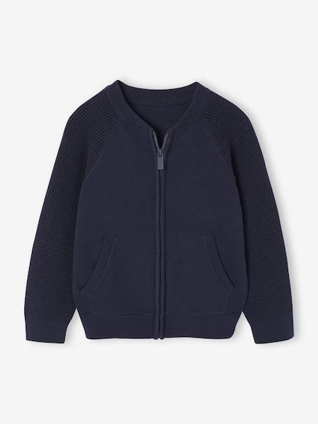 Gilet Teddy garçon manches longues gris chiné+marine - vertbaudet enfant 