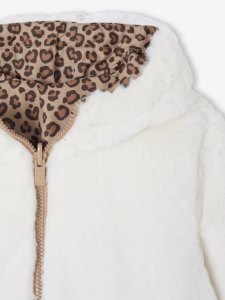 Reversible Leopard/Sherpa Windcheater with Hood for Girls beige - vertbaudet enfant 