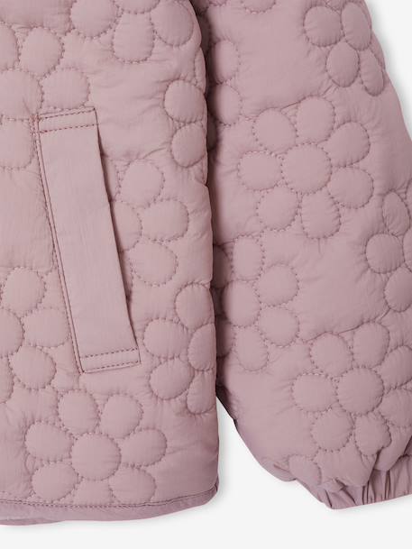 Lightweight Floral Jacket with Hood for Girls grey green+mauve - vertbaudet enfant 