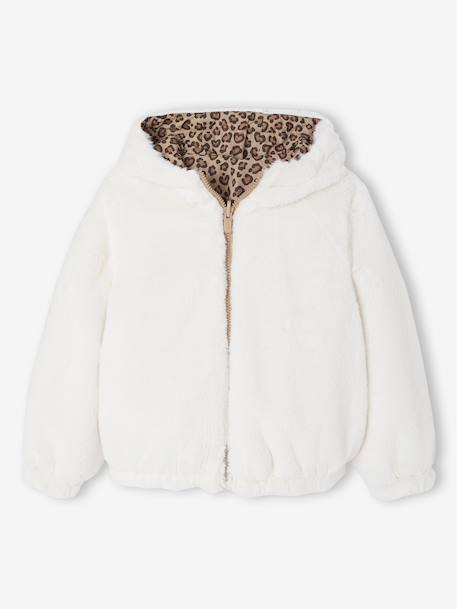 Reversible Leopard/Sherpa Windcheater with Hood for Girls beige - vertbaudet enfant 