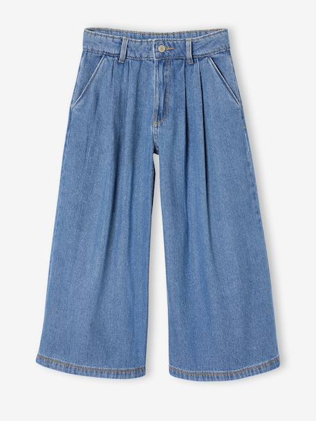 Wide-Leg Jeans with Pleats for Girls denim grey+medium blue - vertbaudet enfant 