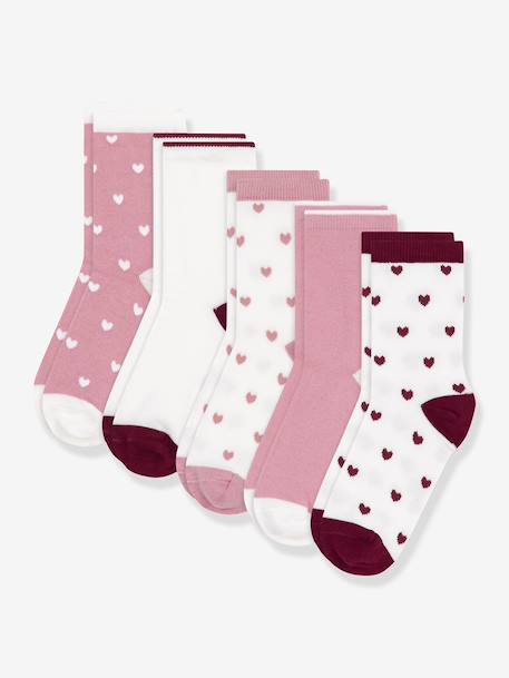 Lot de 5 paires de chaussettes enfant en coton imprimé coeurs Petit Bateau rose - vertbaudet enfant 