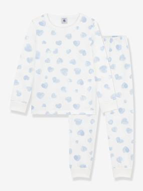 Girls-Nightwear-Children's pyjamas in printed fleece with heart design by PETIT BATEAU 