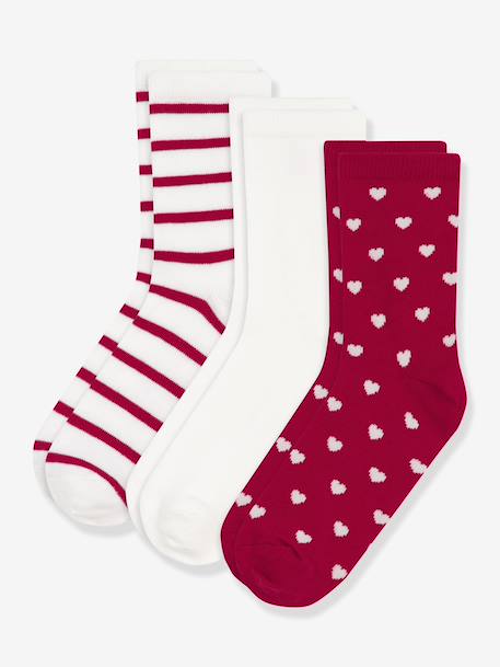 Pack of 3 pairs of PETIT BATEAU cotton socks with heart patterns red - vertbaudet enfant 