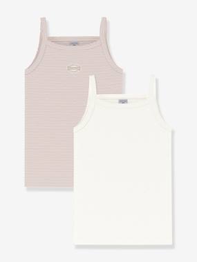 Girls-Underwear-T-Shirts-Pack of 2 Cotton Tank Tops with Thin Straps, PETIT BATEAU