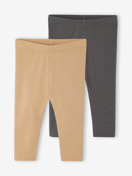 Baby Girls' Pack of 2 Long Leggings Blue+ochre+pecan nut - vertbaudet enfant 