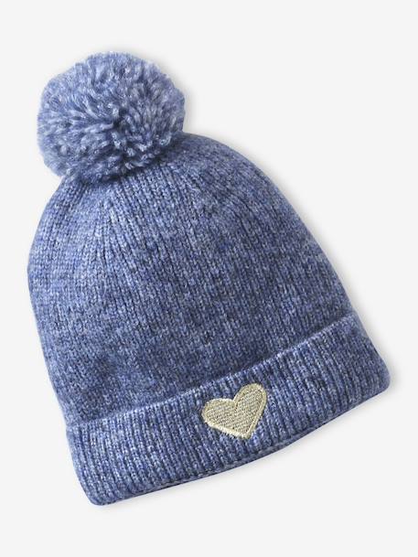 'Heart' Beanie + Snood + Gloves/Mittens Set for Girls navy blue+rosy - vertbaudet enfant 