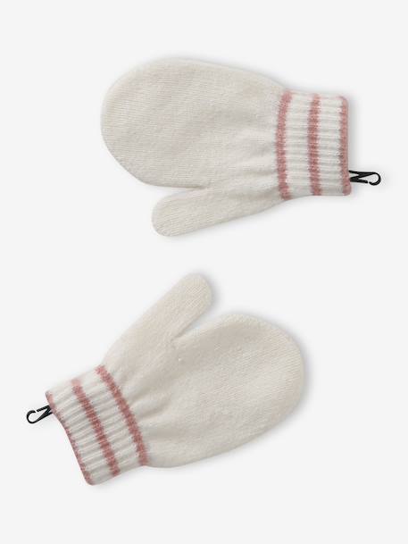 Girl's twisted knit set: beanie + snood + mittens/gloves ecru - vertbaudet enfant 