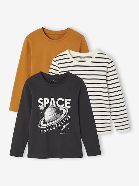 Lot de 3 T-shirts garçon manches longues anthracite+bordeaux - vertbaudet enfant 