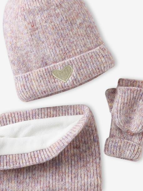 'Heart' Beanie + Snood + Gloves/Mittens Set for Girls navy blue+rosy - vertbaudet enfant 