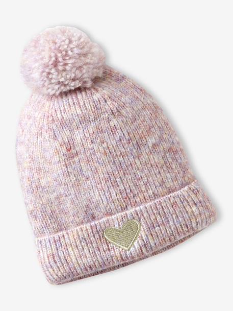 'Heart' Beanie + Snood + Gloves/Mittens Set for Girls navy blue+rosy - vertbaudet enfant 