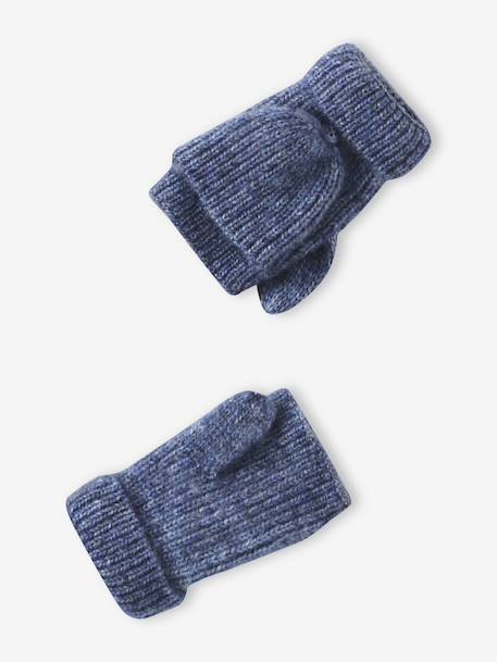 'Heart' Beanie + Snood + Gloves/Mittens Set for Girls navy blue+rosy - vertbaudet enfant 