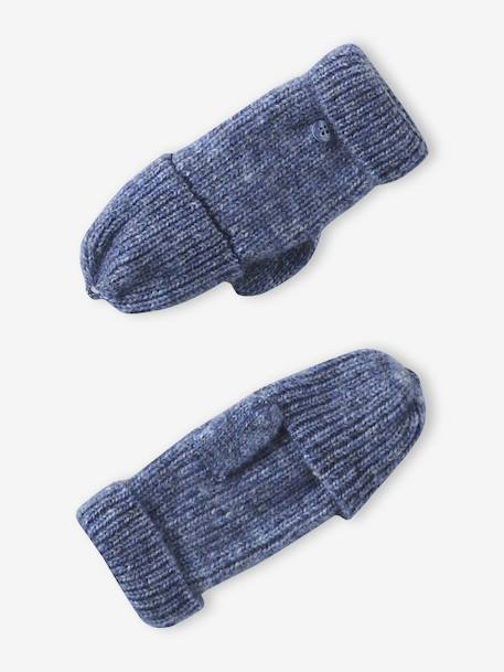 'Heart' Beanie + Snood + Gloves/Mittens Set for Girls navy blue+rosy - vertbaudet enfant 