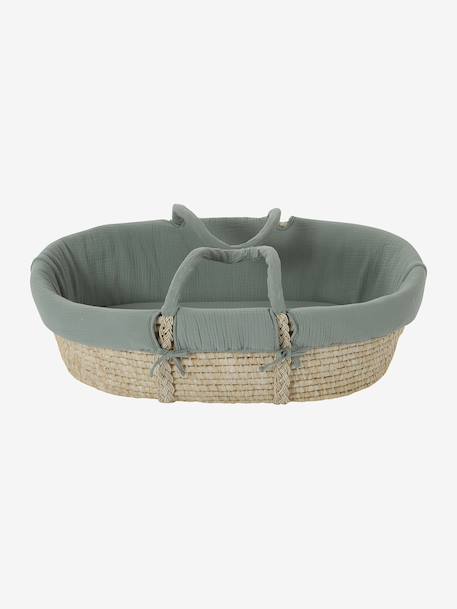 Moses Basket in Woven Natural Fibres for Babies, ENVIE DE FRAISE 0016+beige+sage green - vertbaudet enfant 