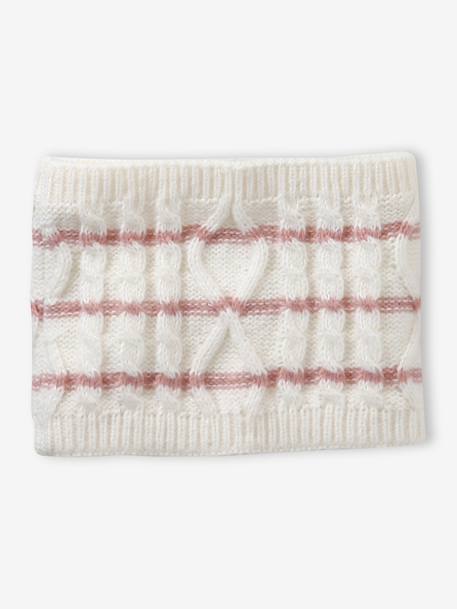 Girl's twisted knit set: beanie + snood + mittens/gloves ecru - vertbaudet enfant 