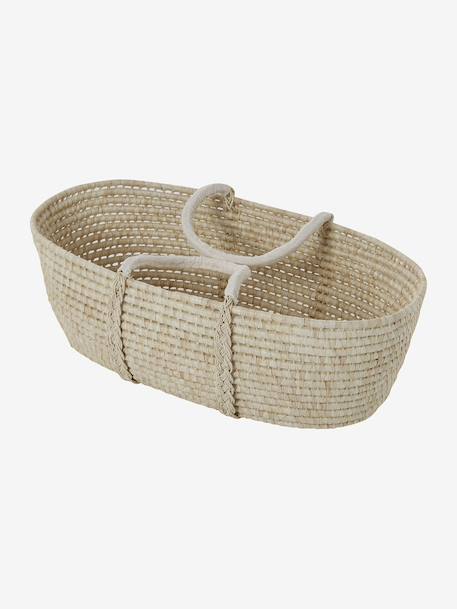 Moses Basket in Woven Natural Fibres for Babies, ENVIE DE FRAISE 0016+beige+sage green - vertbaudet enfant 