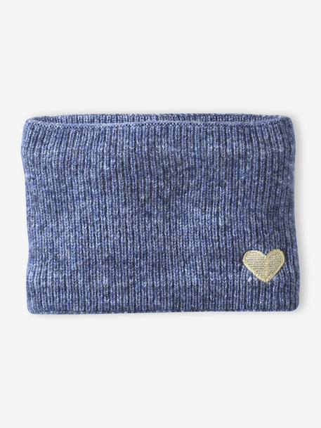 'Heart' Beanie + Snood + Gloves/Mittens Set for Girls navy blue+rosy - vertbaudet enfant 