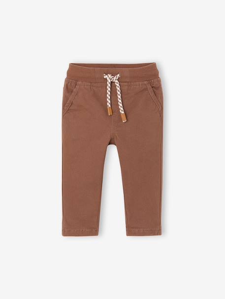 Lined Twill Trousers for Baby Boys Dark Blue+GREEN MEDIUM SOLID+pecan nut - vertbaudet enfant 