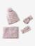 'Heart' Beanie + Snood + Gloves/Mittens Set for Girls navy blue+rosy - vertbaudet enfant 